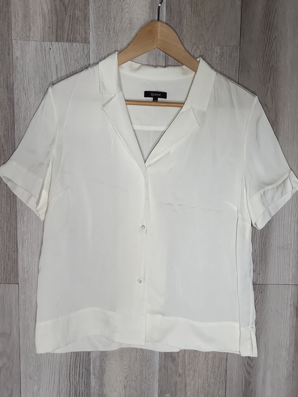 Quince 90% Silk Button Front Relaxed Fit Shirt Blouse Ivory M Quiet Luxury